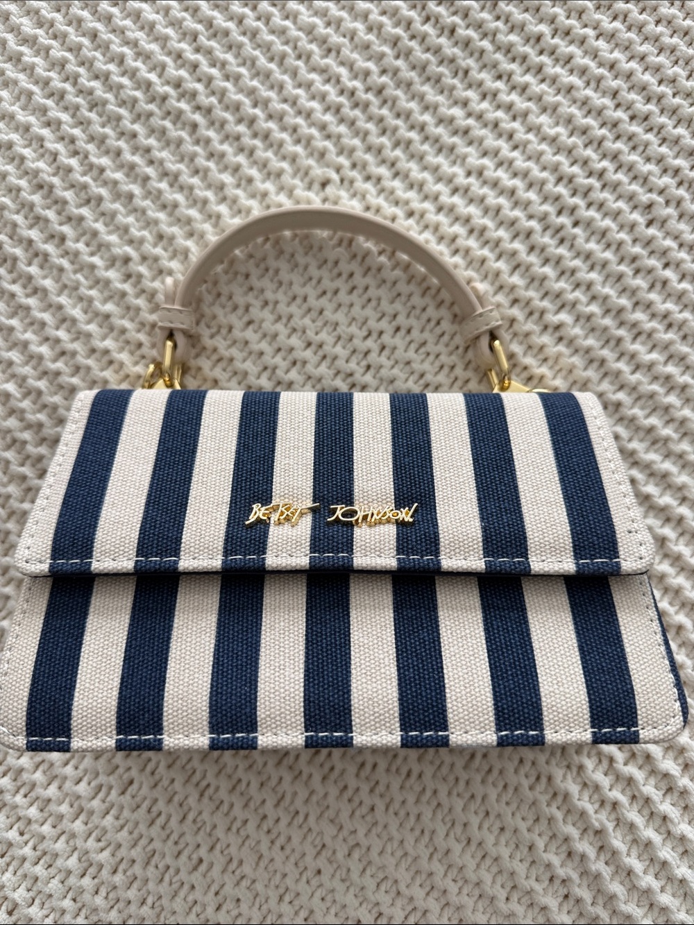 Betsey Johnson Navy & White Striped Mini Top-Handle Bag